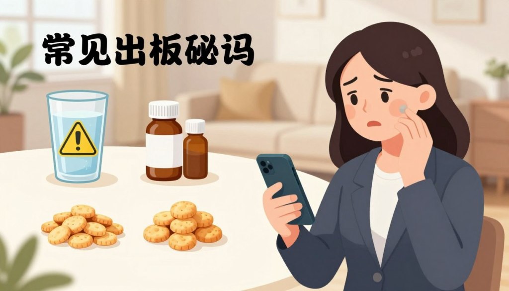 An informative, visually engaging illustration of common causes of dehydration, featuring a split composition. In the foreground, a concerned caregiver holding a smartphone, dressed in professional business attire, actively engaged in a phone conversation. The middle section showcases visual representations of dehydration causes, such as a glass of water with a caution sign, medicine bottles, and dry foods (like saltines), each item positioned on a clean, bright surface. The background features a soft-focus depiction of a sunlit living room, emphasizing warmth and care. The overall mood should be friendly and supportive, with soft, natural lighting that enhances the comforting atmosphere, creating an approachable setting for long-distance caregiving discussions.